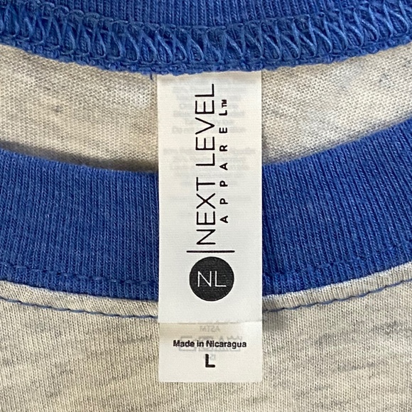 No Place Like Yum! Blue & Gray Raglan 3/4 Sleeve Tee Men’s Large - Picture 4 of 8